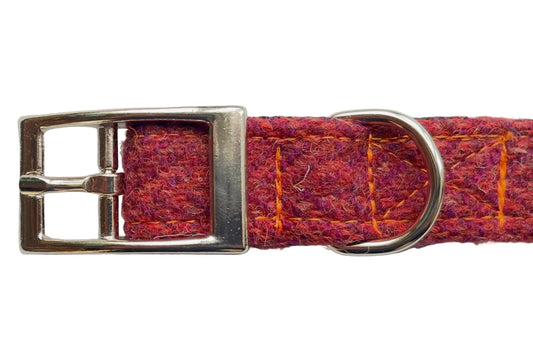 Raspberry pink harris tweed dog collar with buckle detail - Flodaigh design by BlossomCo