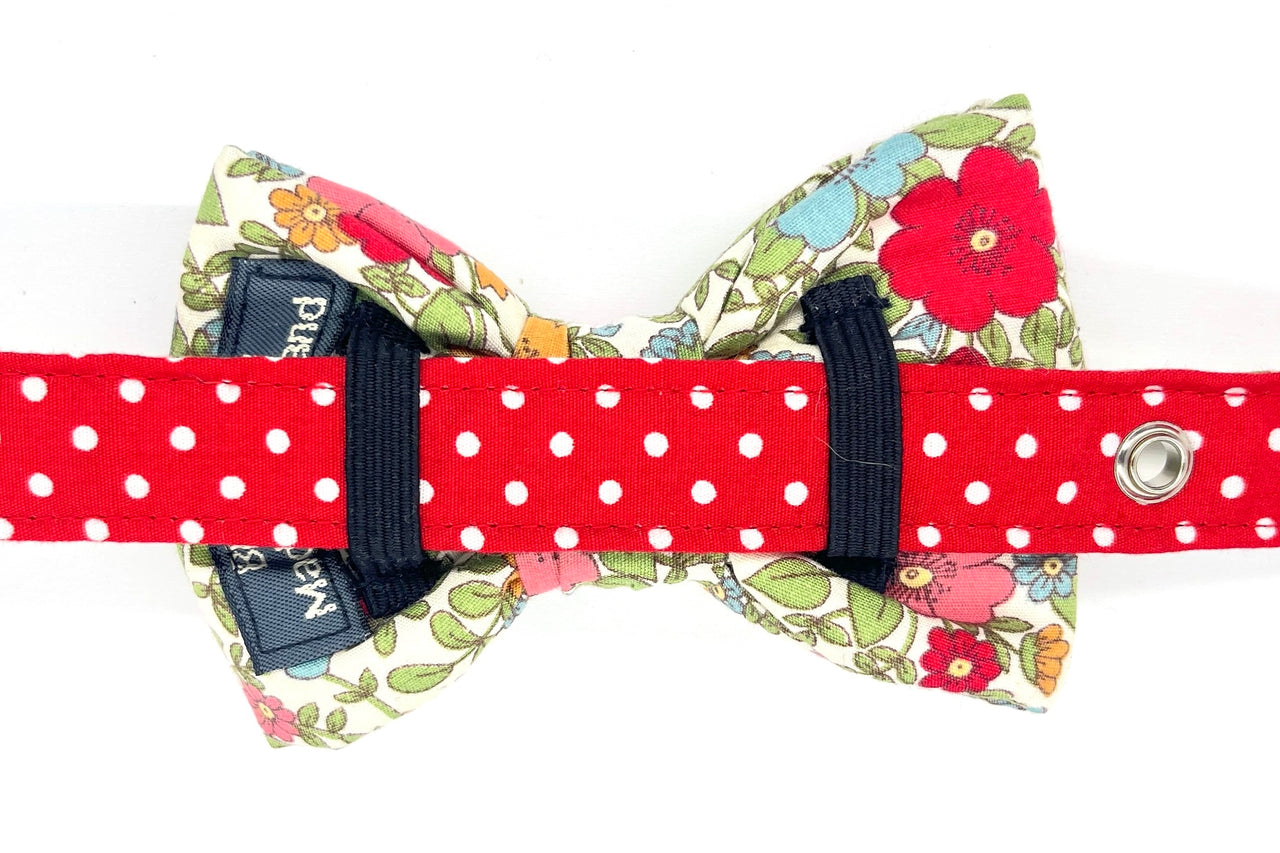 floral fabric dog bowtie fitted on matching collar - Alice by BlossomCo