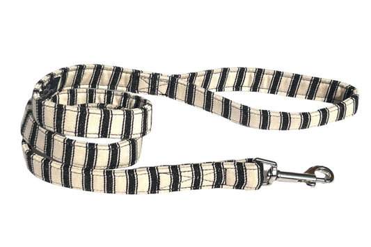 soft fabric dog lead in black ticking stripes - Paddington design by BlossomCo