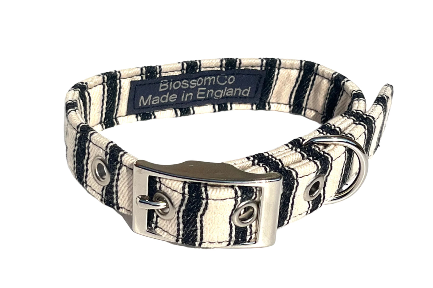 soft fabric dog collar in black ticking stripes by BlossomCo