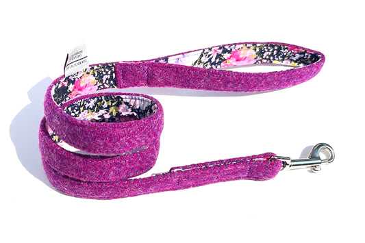 purple Harris Tweed dog lead handmade in the UK by BlossomCo