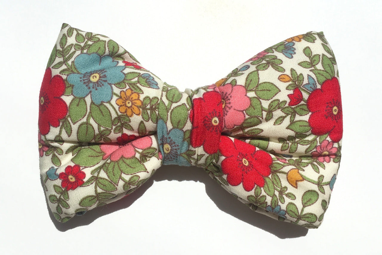 handmade pretty floral fabric dog bow tie