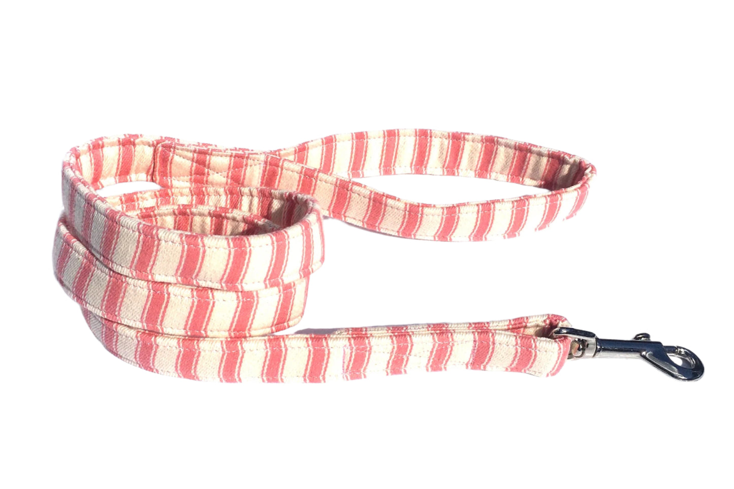 super soft pink ticking dog lead by BlossomCo