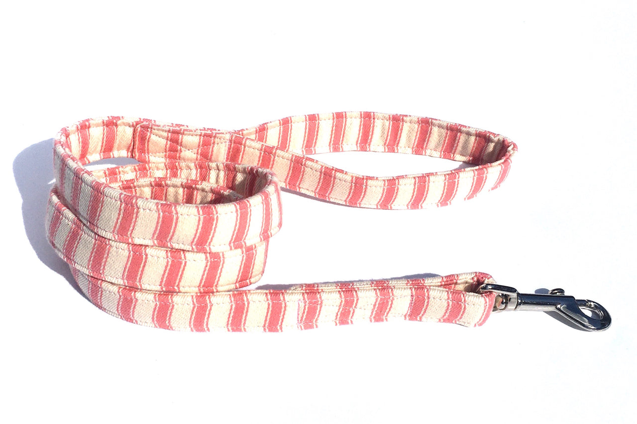 super soft pink ticking dog lead by BlossomCo