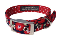 Thumbnail for bright red floral poppy pattern handmade dog collar