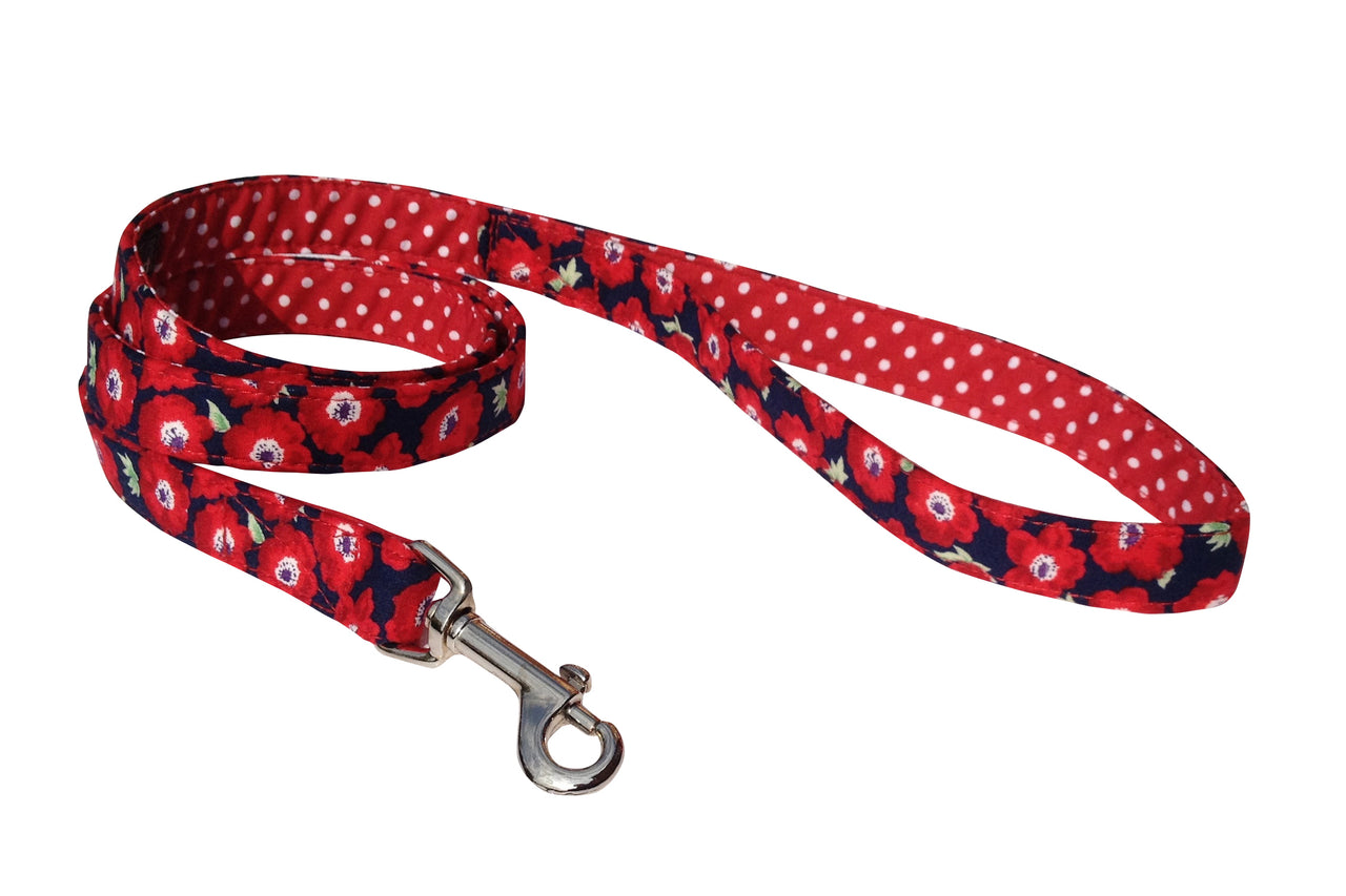 bright poppy pattern floral dog lead