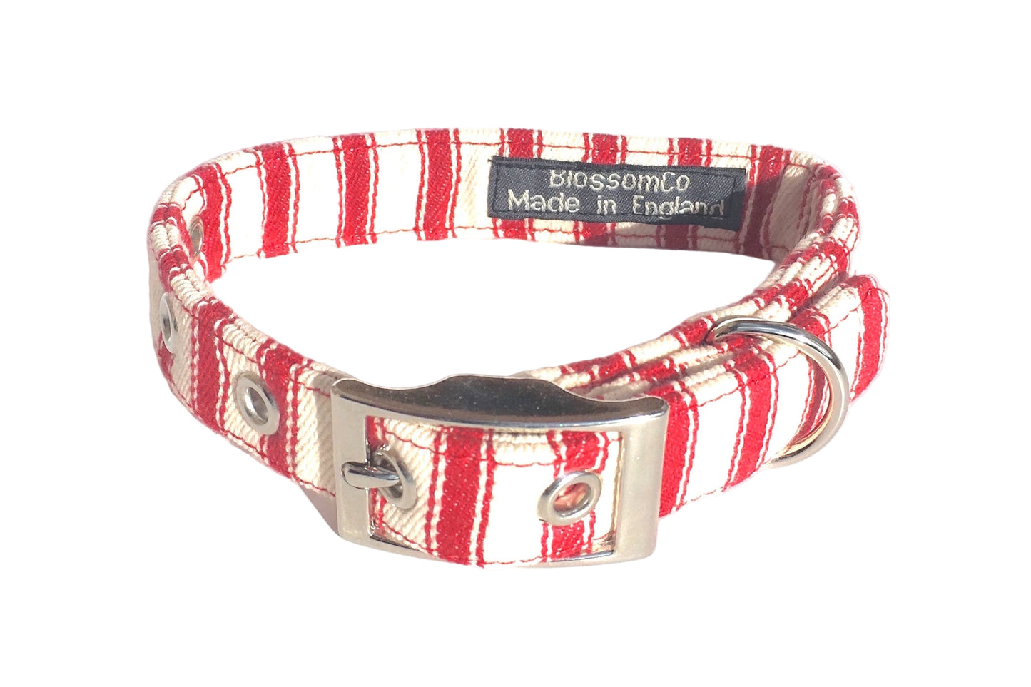soft ticking fabric dog collars with red stripes