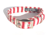 Thumbnail for soft ticking fabric dog collars with red stripes
