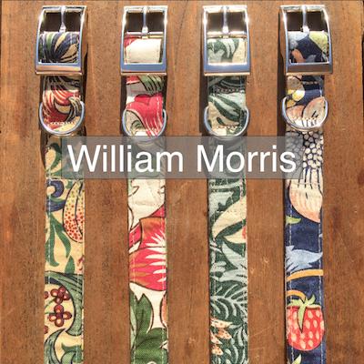 handmade William Morris design dog collars and leads