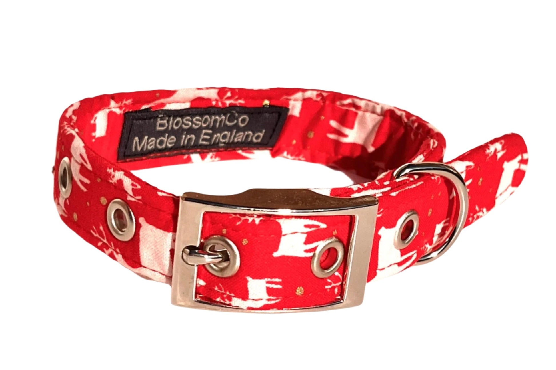 christmas dog collar in reindeer pattern fabric