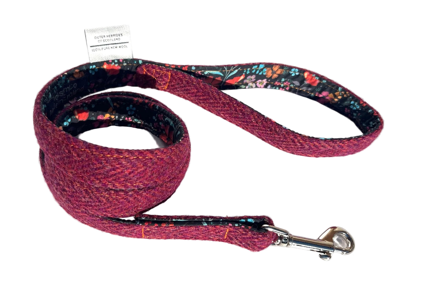 Raspberry Pink Harris Tweed dog lead handmade by BlossomCo - the Flodaigh design