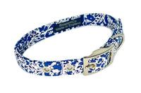 Thumbnail for striking blue paisley dog collar handmade by BlossomCo