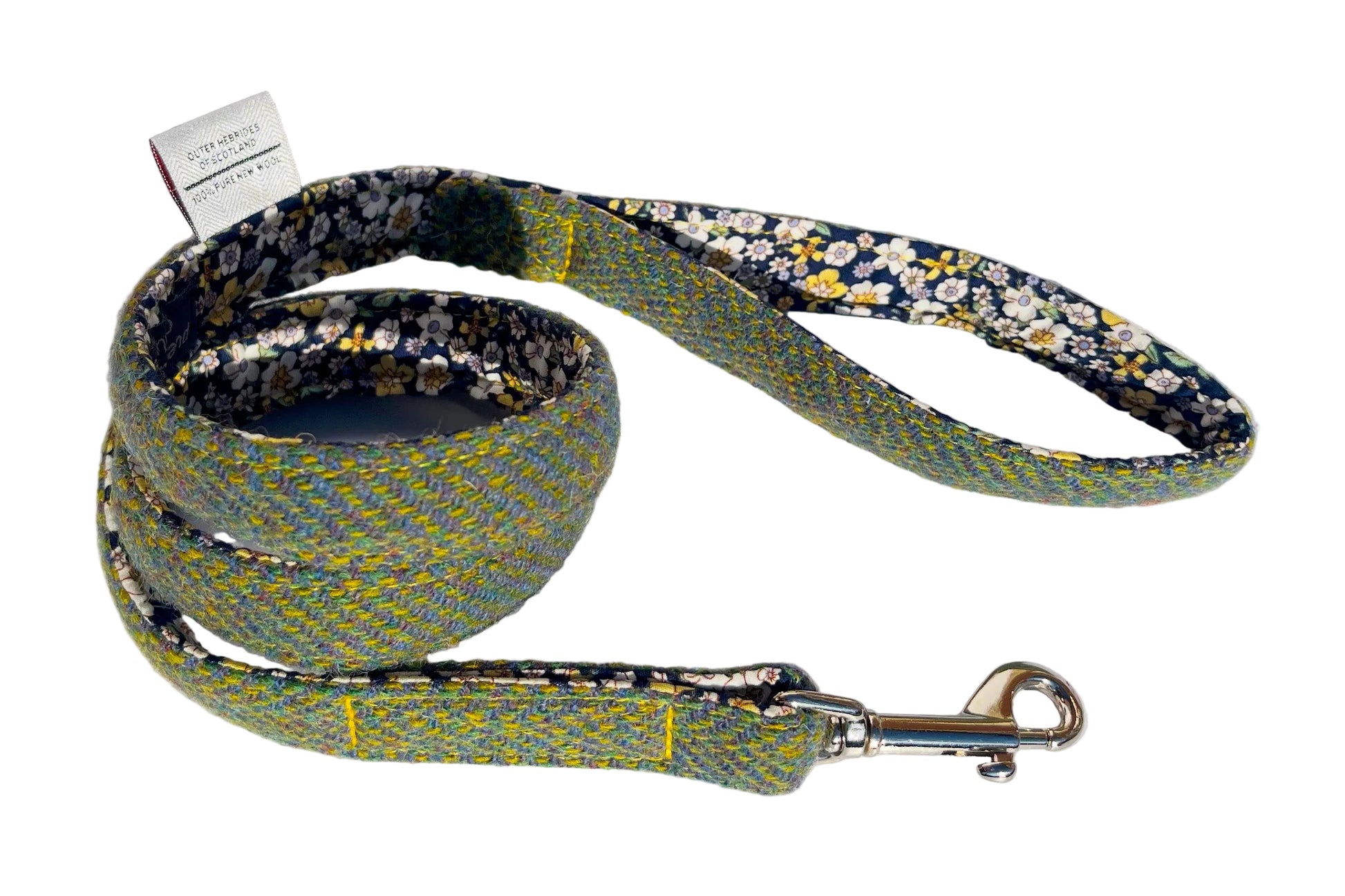 Harris Tweed dog lead in green, blue and yellow tones - the Orosay design by BlossomCo