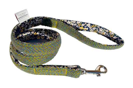 Harris Tweed dog lead in green, blue and yellow tones - the Orosay design by BlossomCo