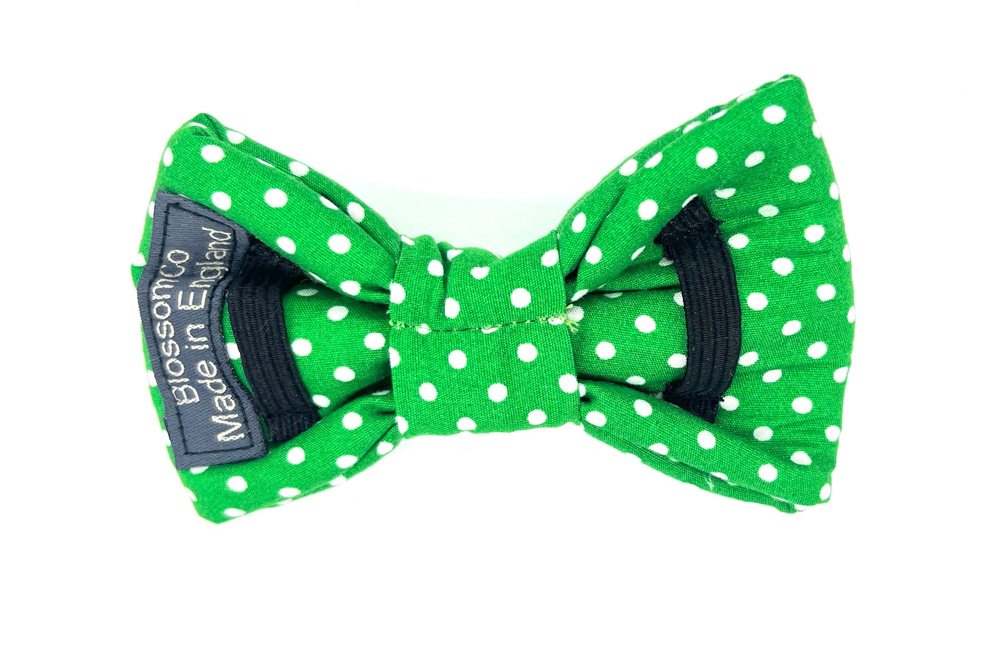 green polka-dot dog bowtie George design by BlossomCo