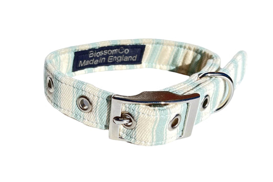 pale green ticking stripe soft fabric dog collar - Hrtland by BlossomCo