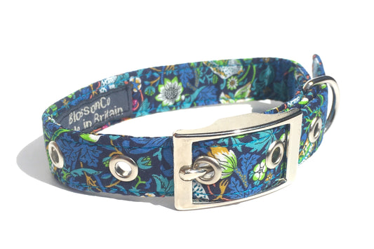 Handmade Liberty Print dog collar in Strawberry Thief design