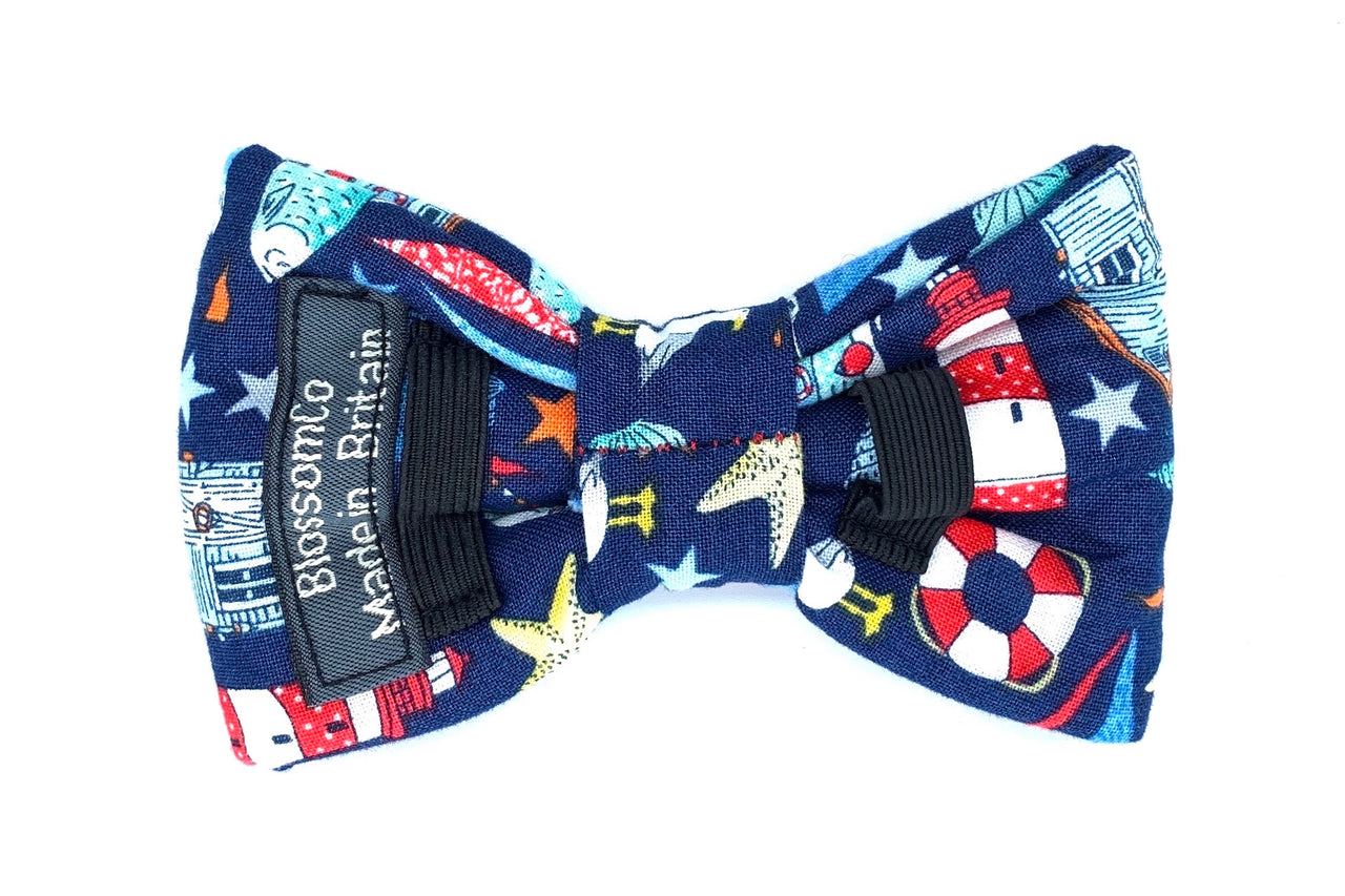reverse side of lighthouses seaside design bowtie for dogs