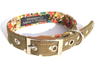 Thumbnail for Olive polka dot dog collar with floral lining - Olive Twist design by BlossomCo