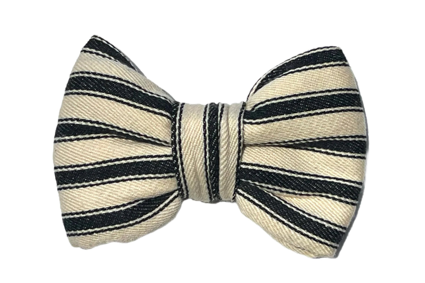 black and white ticking stripe dog bowtie - Paddington design by BlossomCo