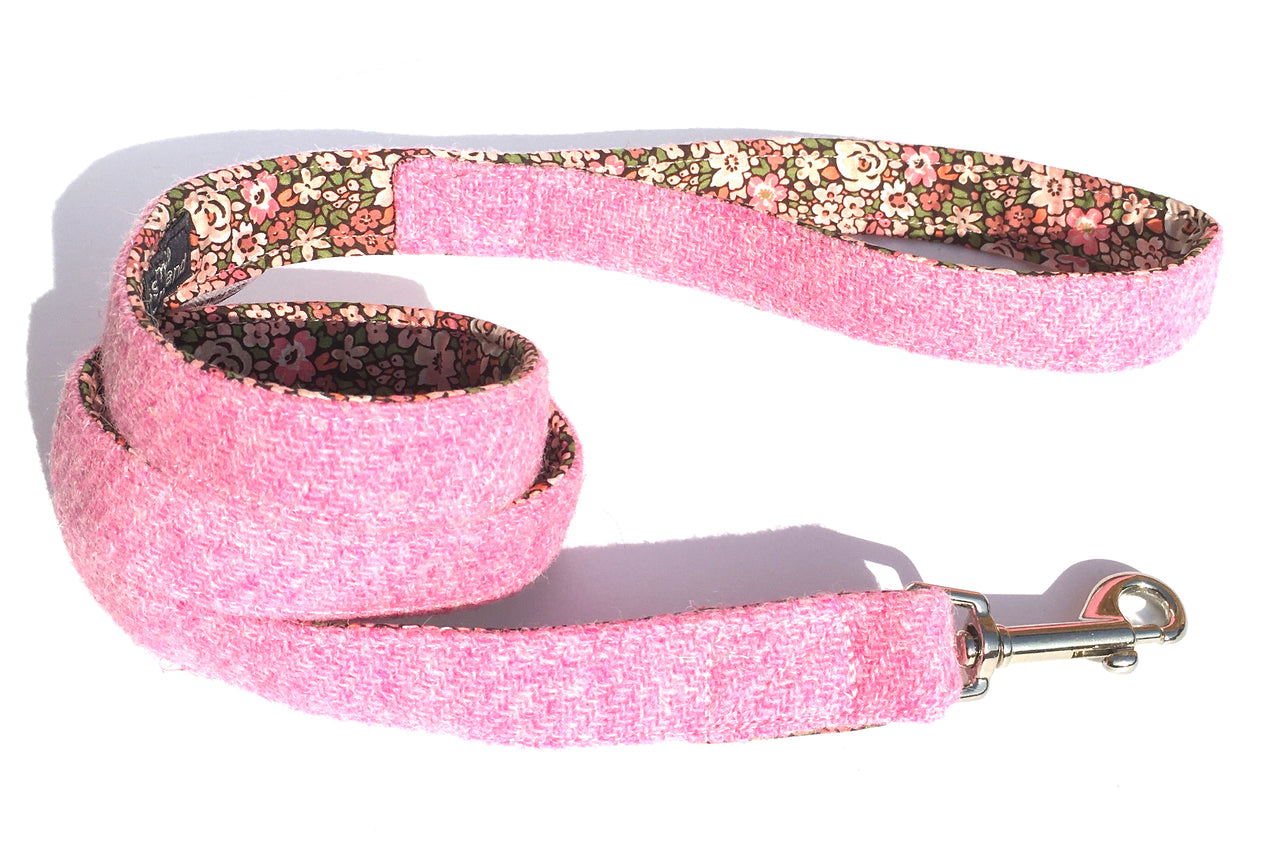 pink Harris Tweed dog lead with Liberty print lining - Pink Soda by BlossomCo