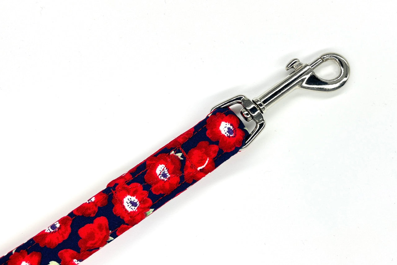 Red floral design soft fabric dog lead - Elizabeth by BlossomCo