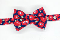 Thumbnail for red floral fabric dog bowtie on matching collar - Elizabeth design by BlossomCo