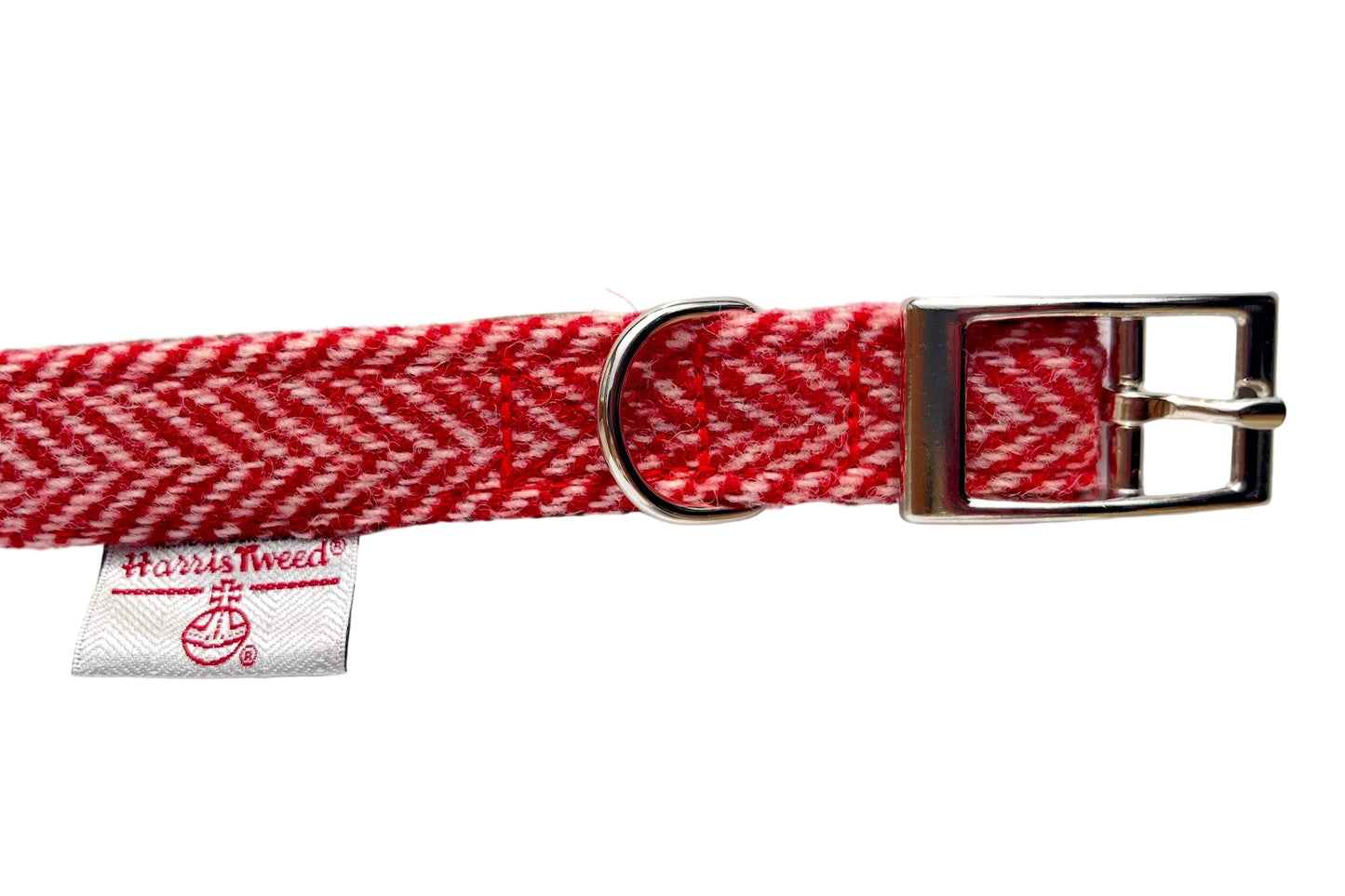 red Harris Tweed dog collar showing buckle detail