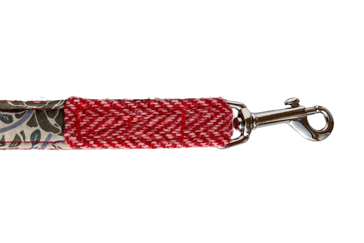 buckle detail of red herringbone Harris Tweed dog collar handmade in UK by BlossomCo