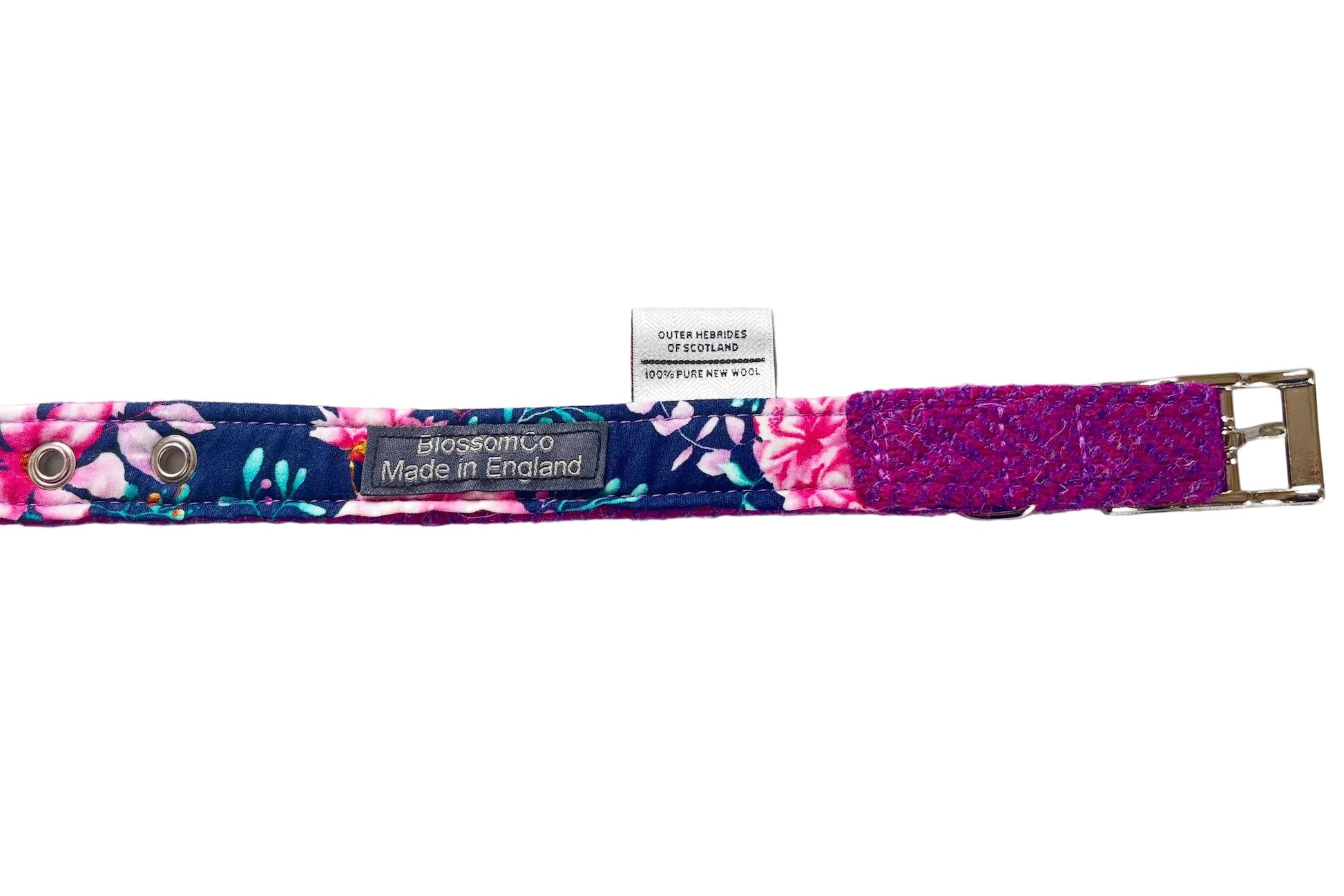 Purple Harris Tweed Dog Collar with floral print lining - Ronay design by BlossomCo