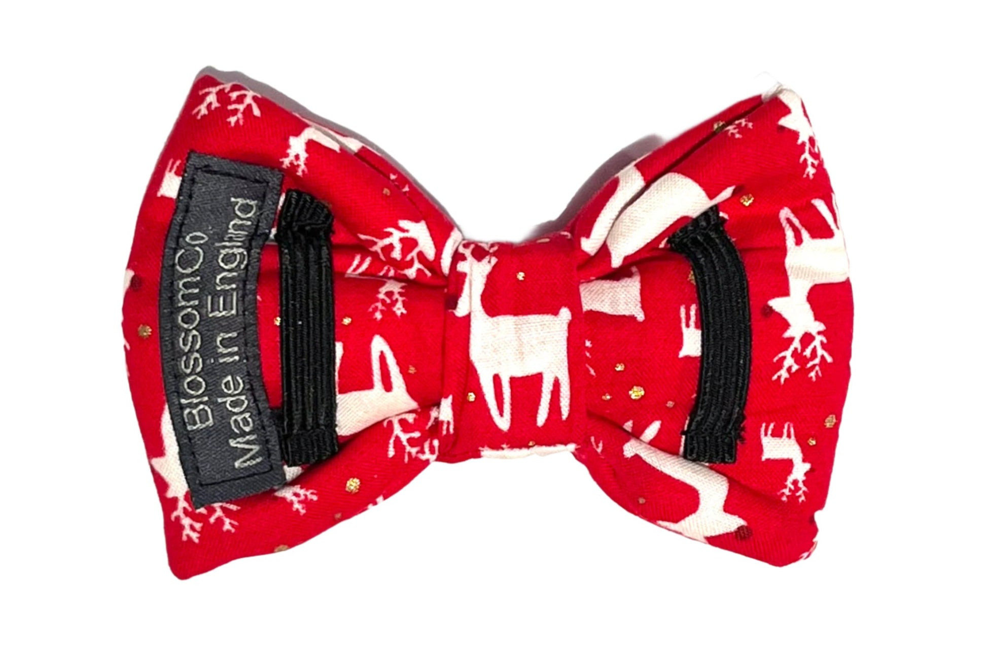 reverse side of Rudolph Christmas Reindeer dog bowtie
