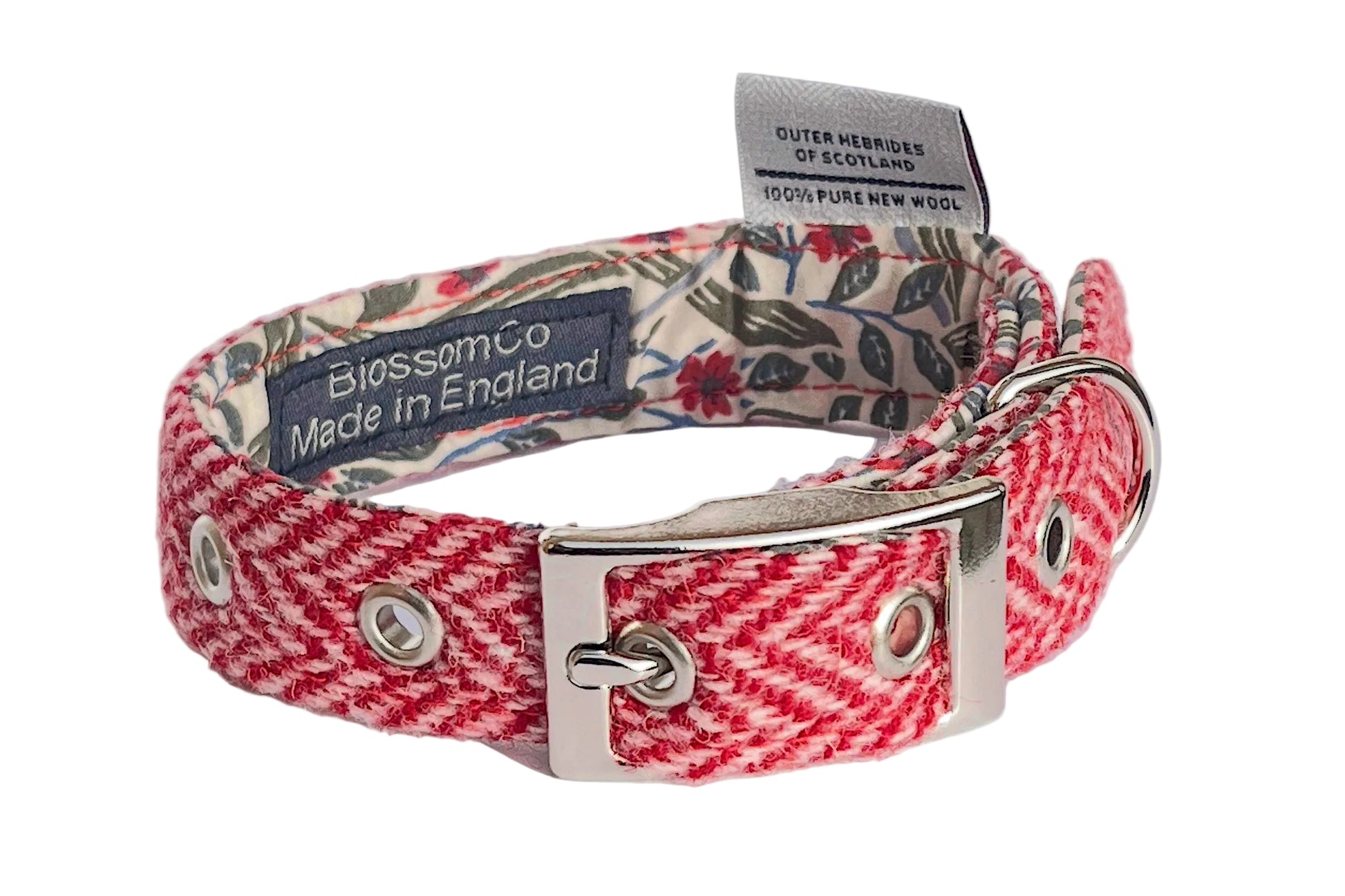 Red herringbone pattern Harris Tweed dog collar - the Sandray design by BlossomCo