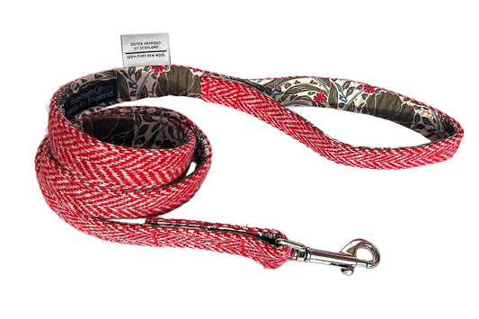 red herringbone Harris Tweed dog lead handmade in the UK by BlossomCo
