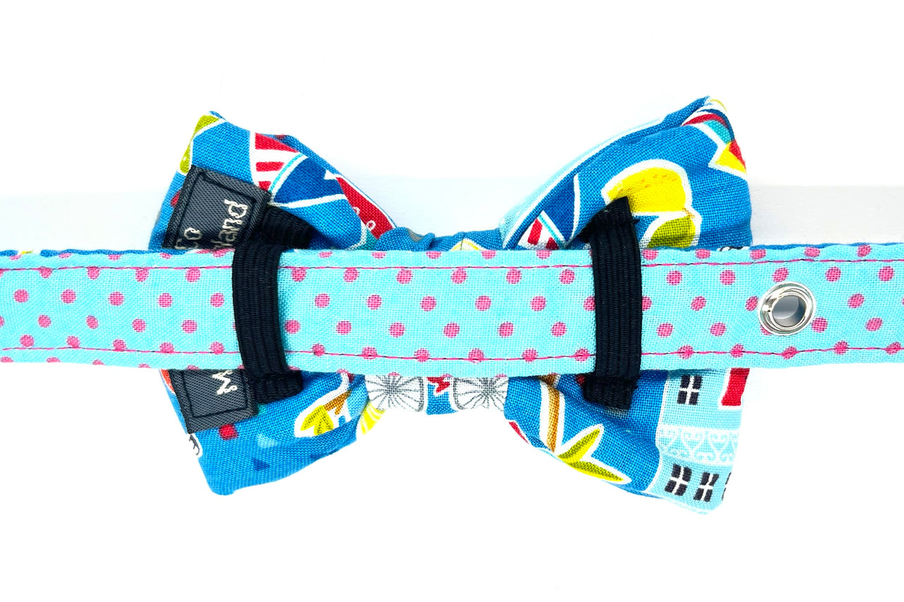 seaside holiday design dog bowtie on matching collar detail -beach time by BlossomCo