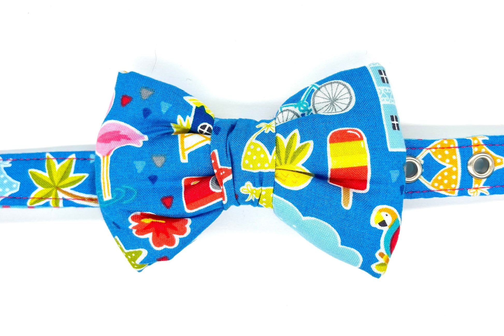 seaside holiday design dog bowtie on Beach Time fabric collar - Beach Time by BlossomCo