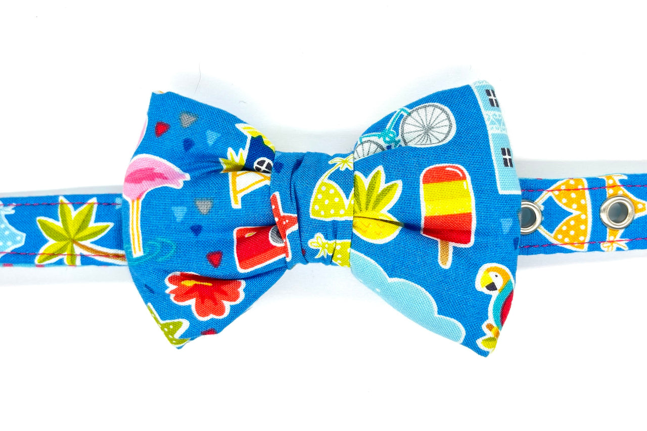 seaside holiday design dog bowtie on Beach Time fabric collar - Beach Time by BlossomCo