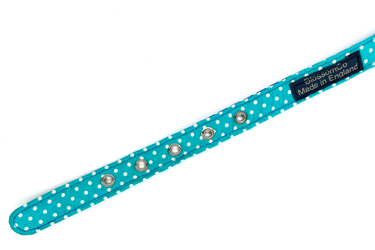 soft blue fabric dog collar with eyelets - Bertie design by BlossomCo