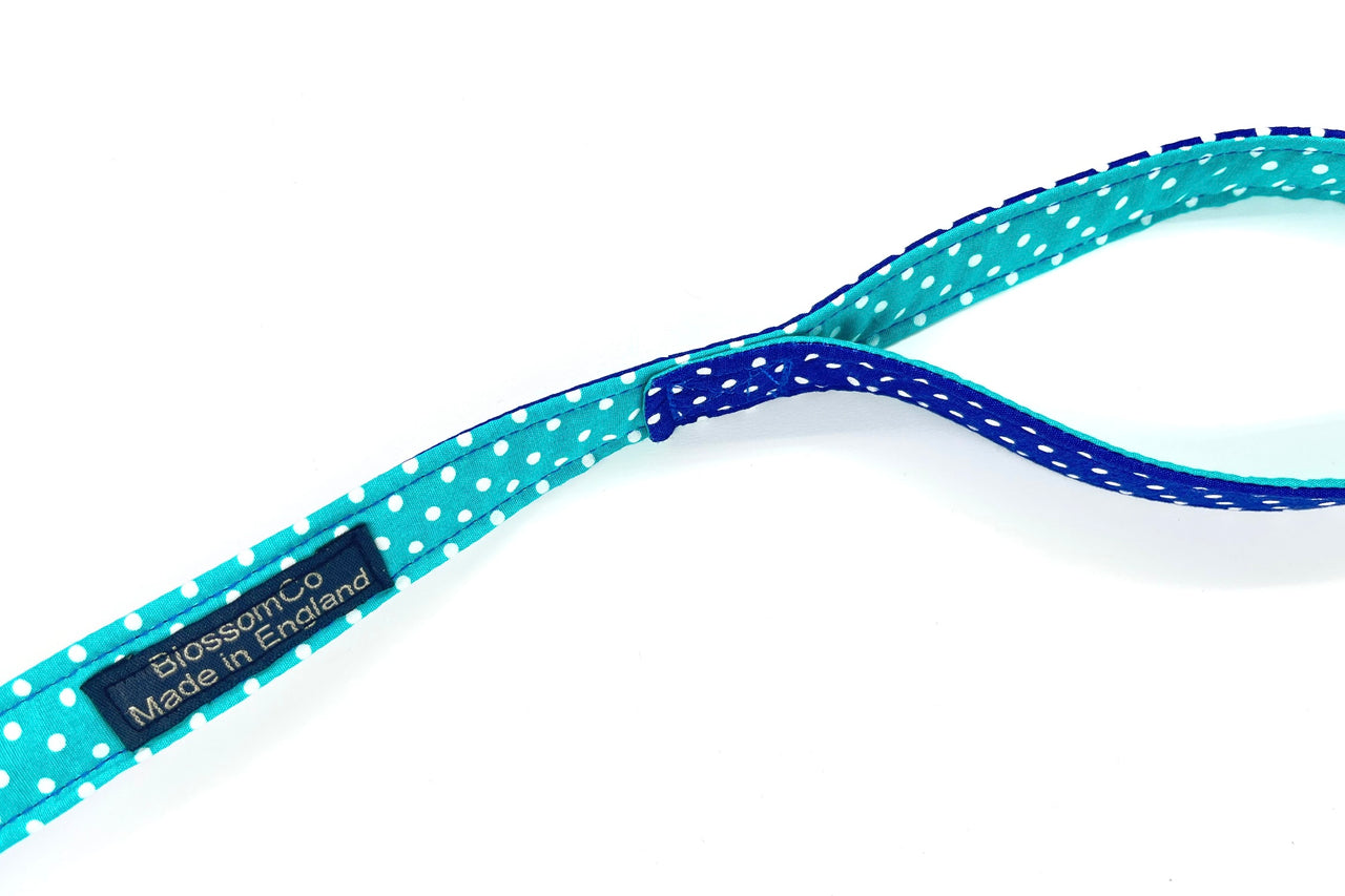 handle detail on soft fabric dog lead in two tone blue - Bertie by BlossomCo