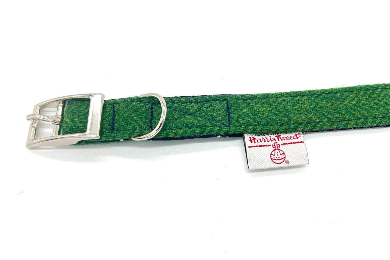 green dog lead with Harris Tweed Authority label
