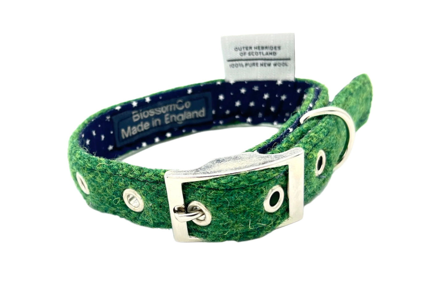 green Harris Tweed dog collar handmade by BlossomCo