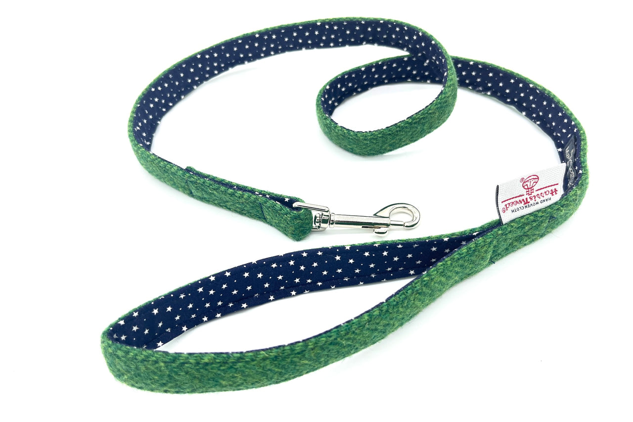 green dog lead with Harris Tweed Authority Label
