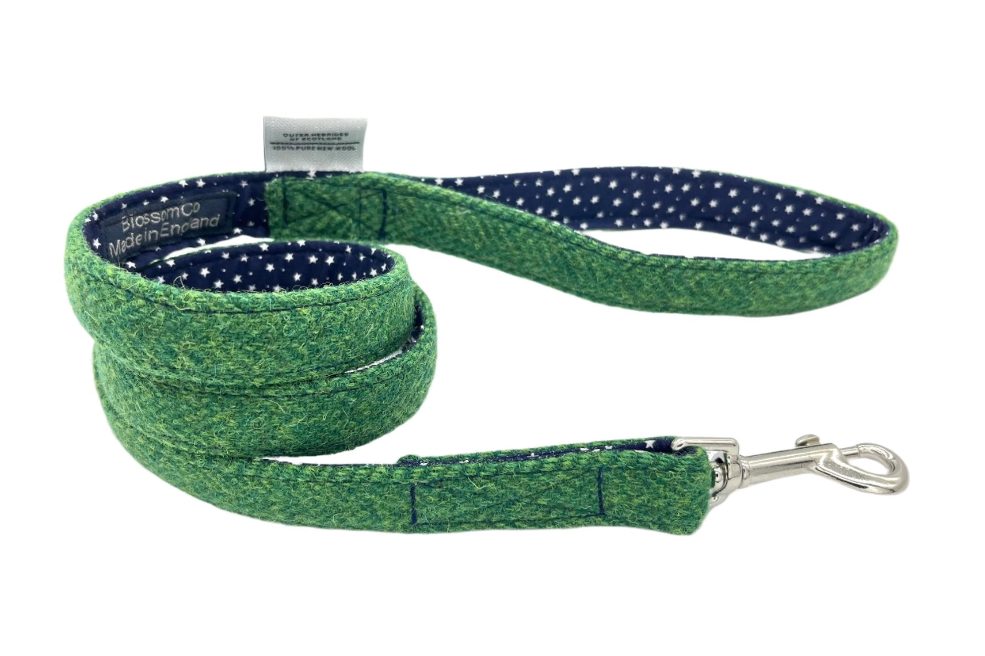 green Harris Tweed dog lead handmade by BlossomCo