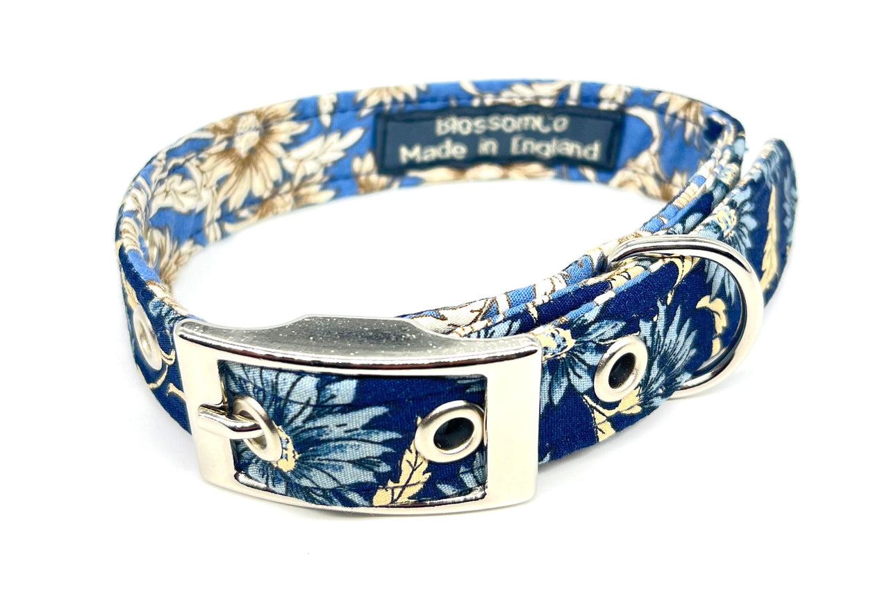 blue floral pattern soft fabric dog collar - The Woodhouse by BlossomCo
