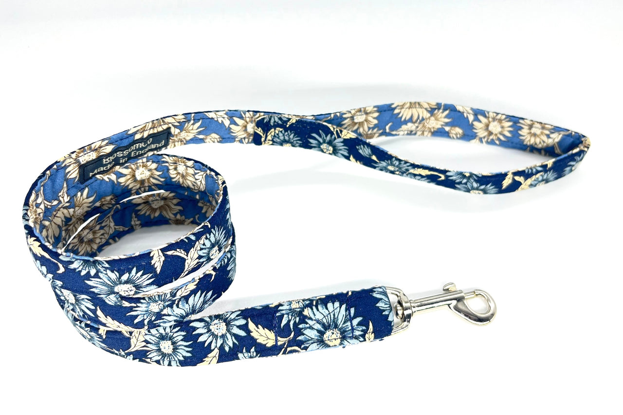 Blue floral design soft fabric dog lead - The Woodhouse by BlossomCo