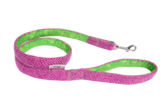 Genuine Harris Tweed dog lead in Pink Herringbone