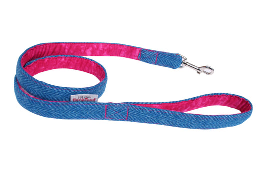 blue genuine Harris Tweed dog lead handmade in United Kingdom