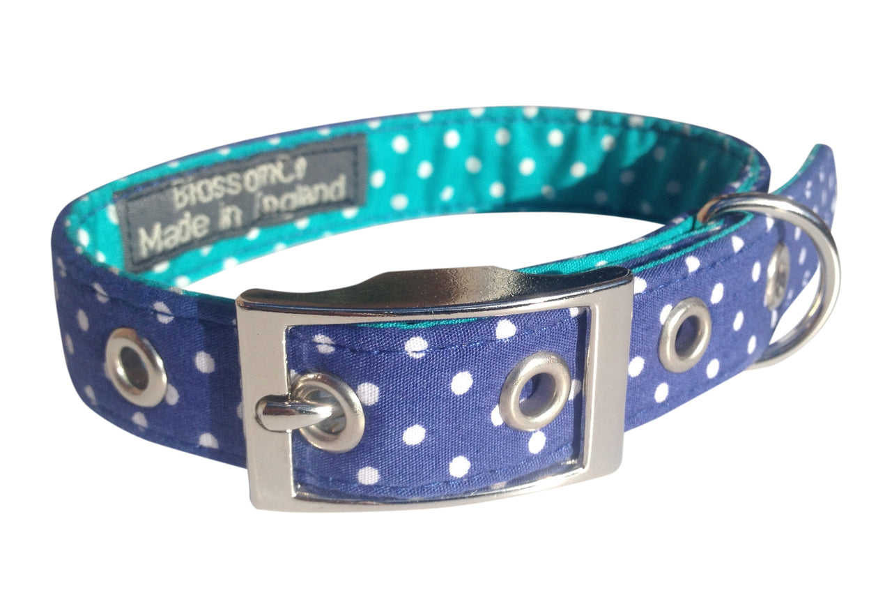 soft cotton fabric blue dog collar