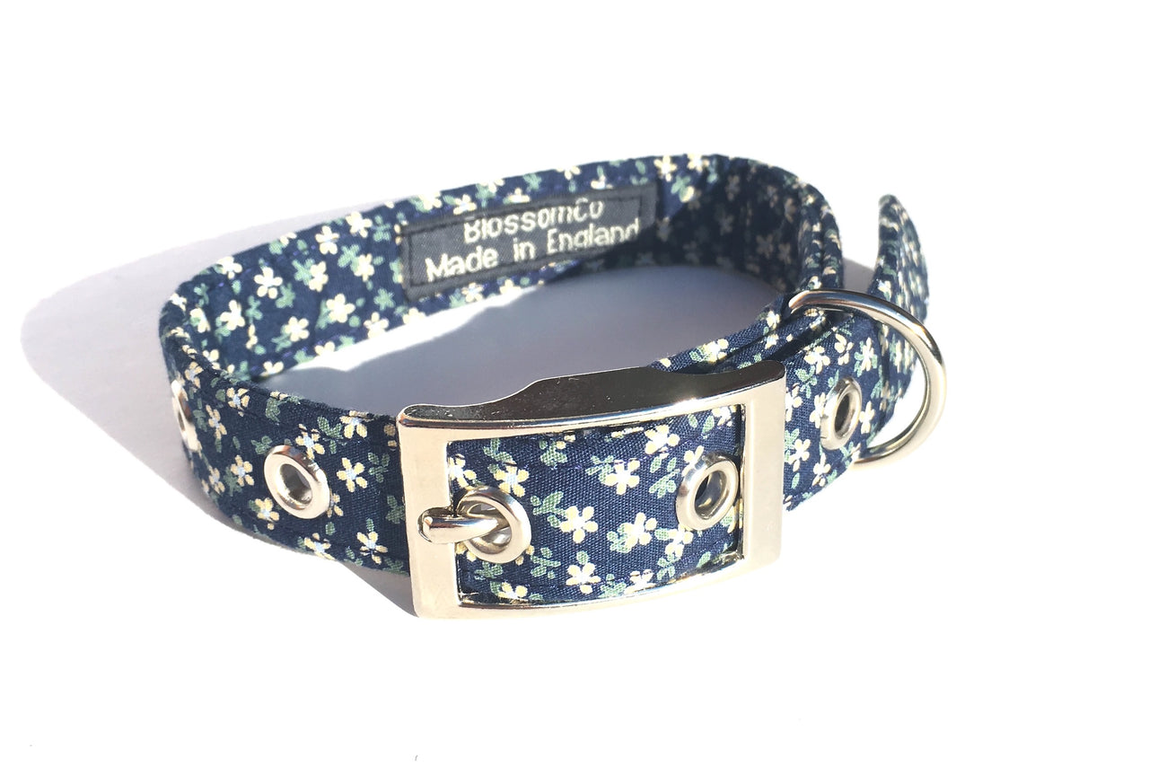 floral print dog collar handmade in United Kingdom
