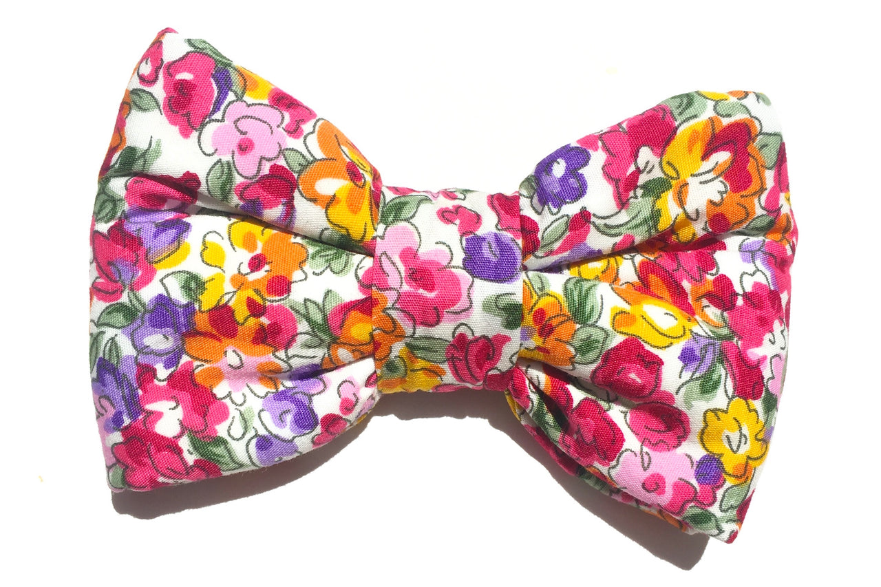 bright floral fabric bow tie for dogs