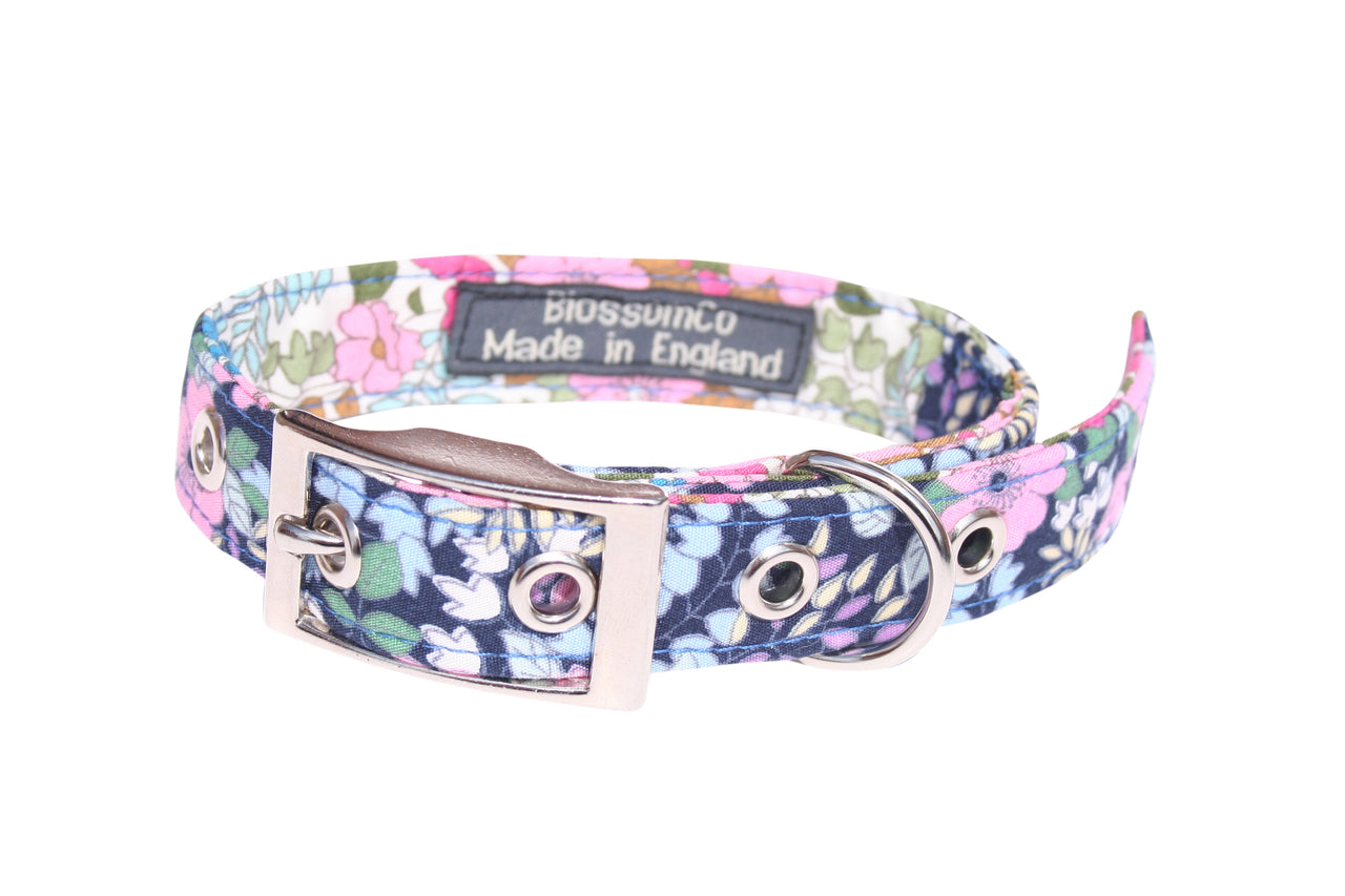 pretty floral fabric dog collar handmade in United Kingdom